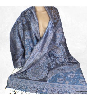 Châle en soie fait main noir bleuté - Boutique artisanale