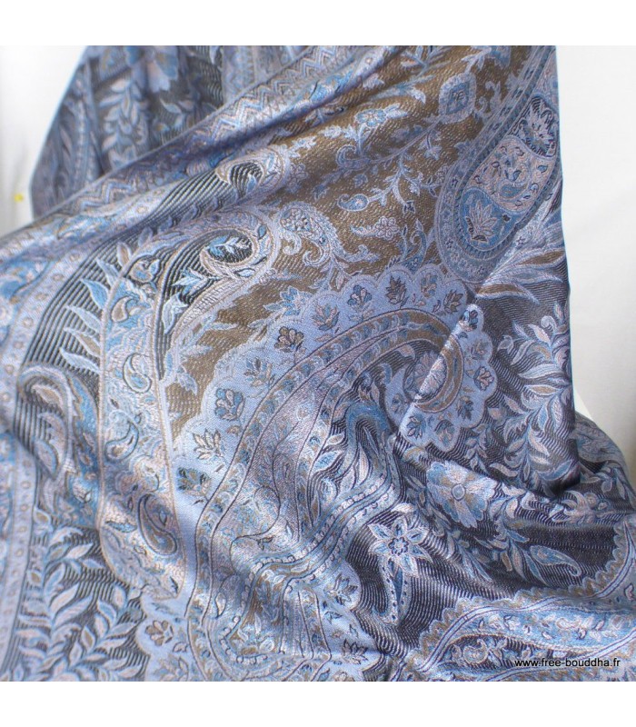 Châle en soie fait main noir bleuté - Boutique artisanale