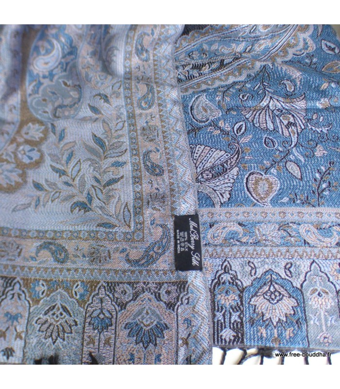 Châle en soie fait main noir bleuté - Boutique artisanale