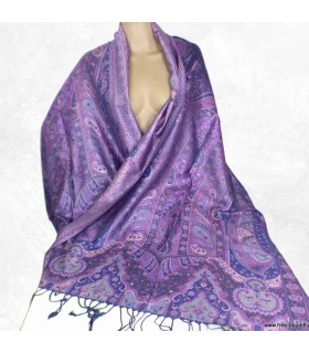 Châle en soie fait main noir mauve - Boutique artisanale