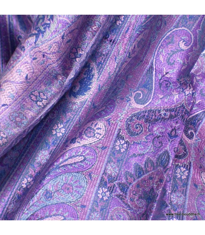 Châle en soie fait main noir mauve - Boutique artisanale