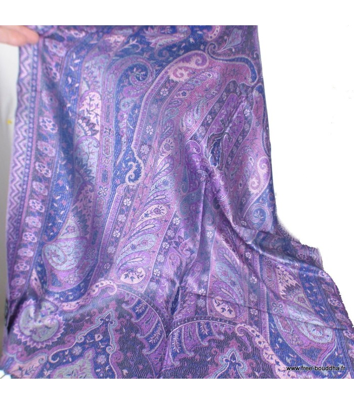 Châle en soie fait main noir mauve - Boutique artisanale