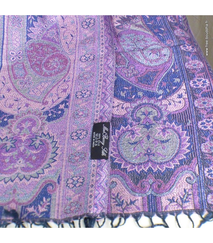 Châle en soie fait main noir mauve - Boutique artisanale