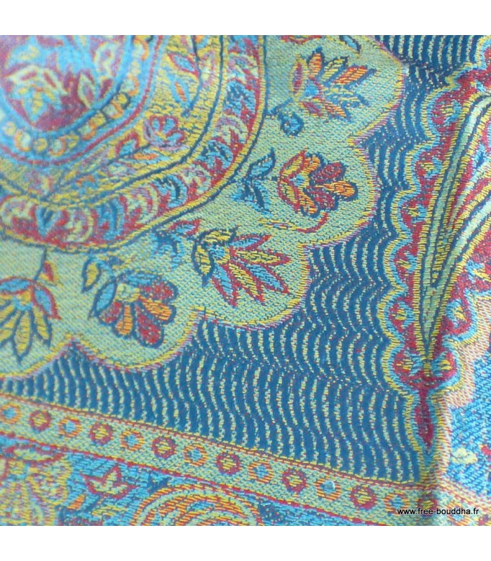 Châle turquoise en soie authentique - Livraison rapide