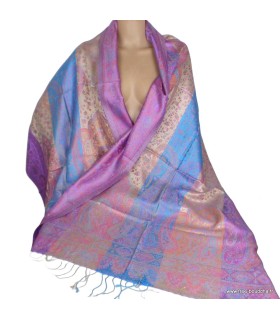 Châle en soie naturelle pour femme mauve or