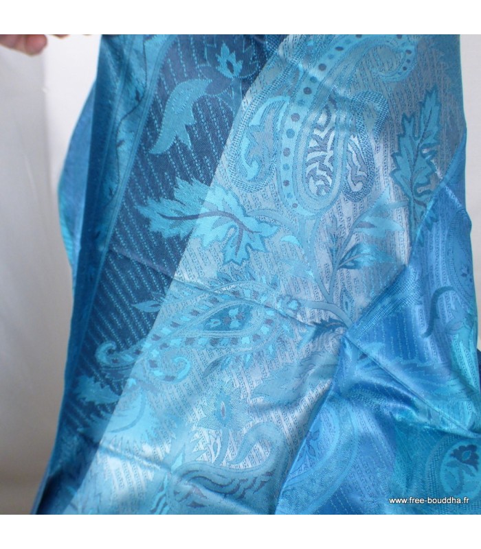 Châle soie bleu pour cérémonie - Livraison rapide