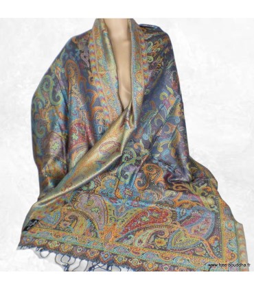 Pashmina femme en soie multicolore – Reflets moirés et motifs cachemire