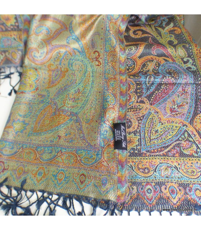 Pashmina femme en soie multicolore – Reflets moirés et motifs cachemire
