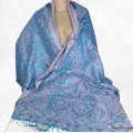Pashmina en soie pour femme bleu framboise - Etoles en soie naturelle