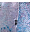 Pashmina femme en soie bleu framboise – Motifs cachemire et reflets moirés
