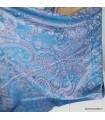 Pashmina femme en soie bleu framboise – Motifs cachemire et reflets moirés