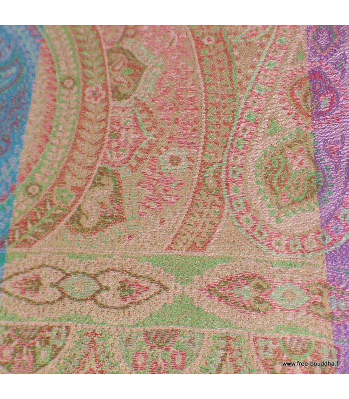 Pashmina femme en soie tricolore – Mauve, turquoise et or