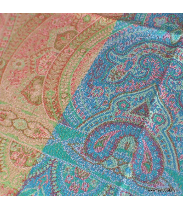 Pashmina femme en soie tricolore – Mauve, turquoise et or