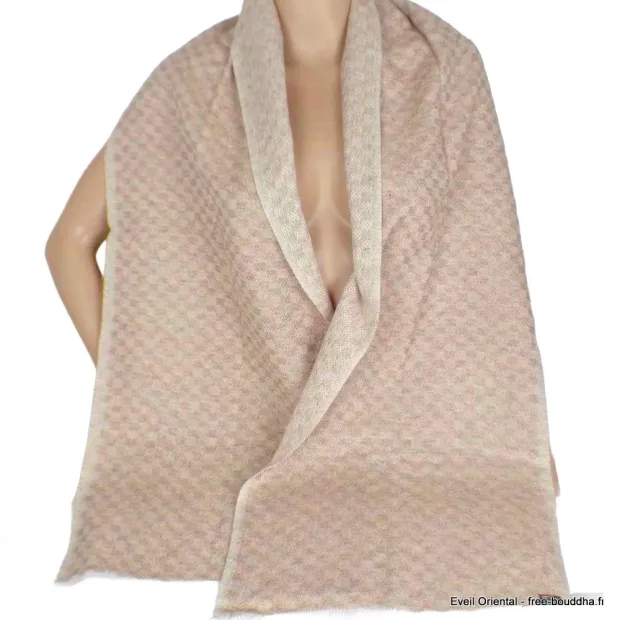 Echarpe laine cachemire beige damier - Echarpes Laine Homme Femme