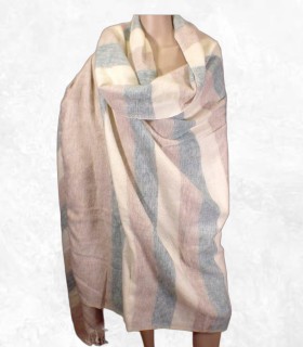 Très grand châle laine de yack jaune pâle bleu  240 x 120 cm