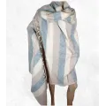 Très grand châle népalais 240 x 120 cm bleu écru - Grand châle népalais 240 x 120 cm