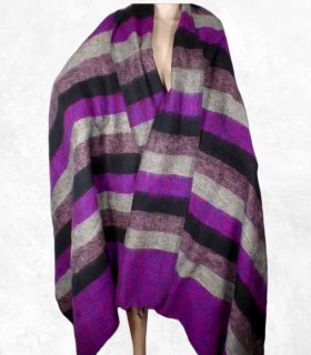 Très grand châle népalais 240 x 120 cm violet noir