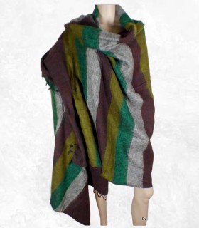 Très grand châle népalais – Marron kaki 240 x 120 cm
