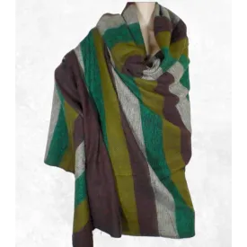 Grand châle de méditation marron vert - Grand châle népalais 240 x 120 cm