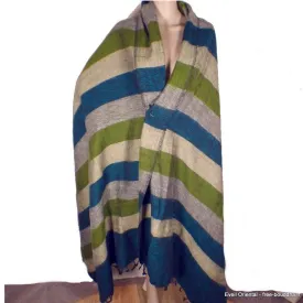Très grand châle népalais 240 x 120 cm vert kaki - Grand châle népalais 240 x 120 cm