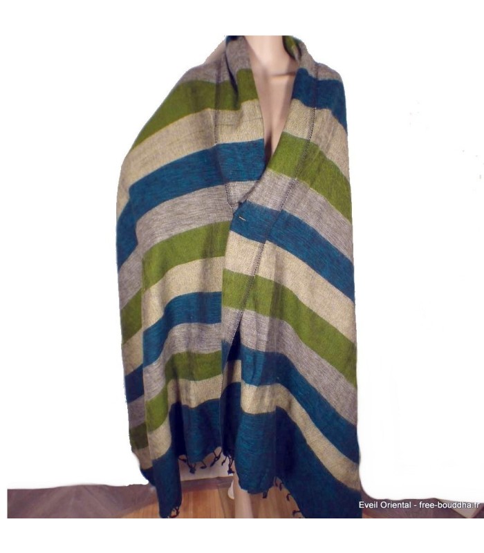 Châle de méditation vert kaki – Népal 240 x 120 cm