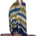 Très grand châle népalais 240 x 120 cm vert kaki - Grand châle népalais 240 x 120 cm