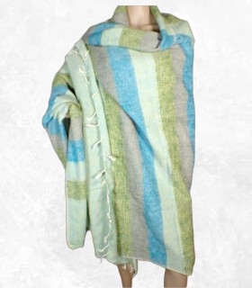 Très grand châle népalais 240 x 120 cm turquoise vert