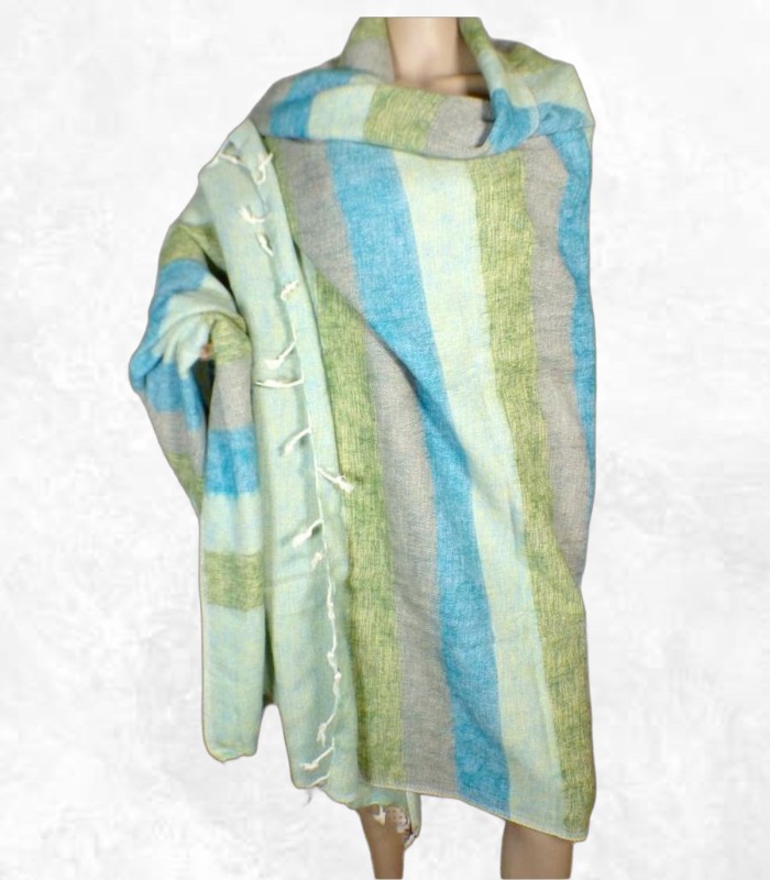 Très grand châle népalais 240 x 120 cm turquoise vert