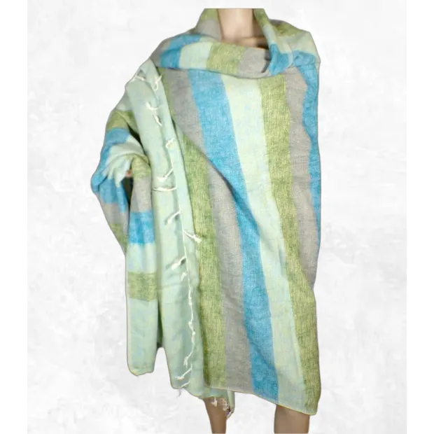 Très grand châle népalais 240 x 120 cm turquoise vert - Grand châle népalais 240 x 120 cm