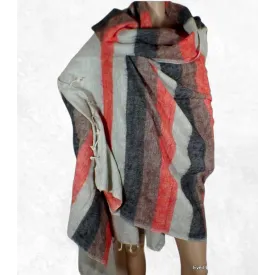 Châle de méditation homme femme gris orange - Grand châle népalais 240 x 120 cm