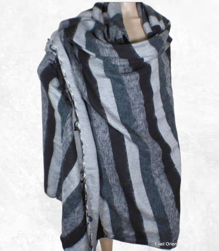Châle de méditation gris noir – Népal 240 x 120 cm