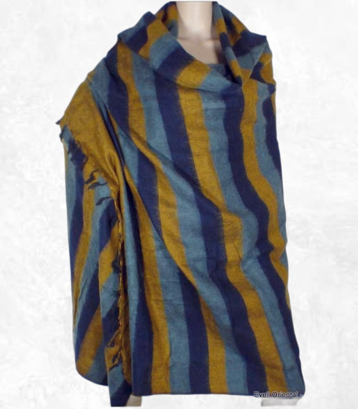 Châle de méditation bleu moutarde – Népal 240 x 120 cm