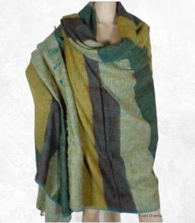 Châle népalais moutarde vert – Laine de yack 240 x 120 cm