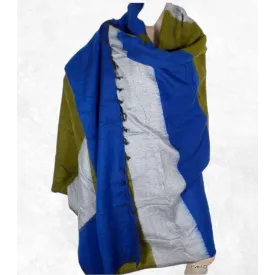 Grand châle népalais bleu kaki 120 x 240 cm - Grand châle népalais 240 x 120 cm