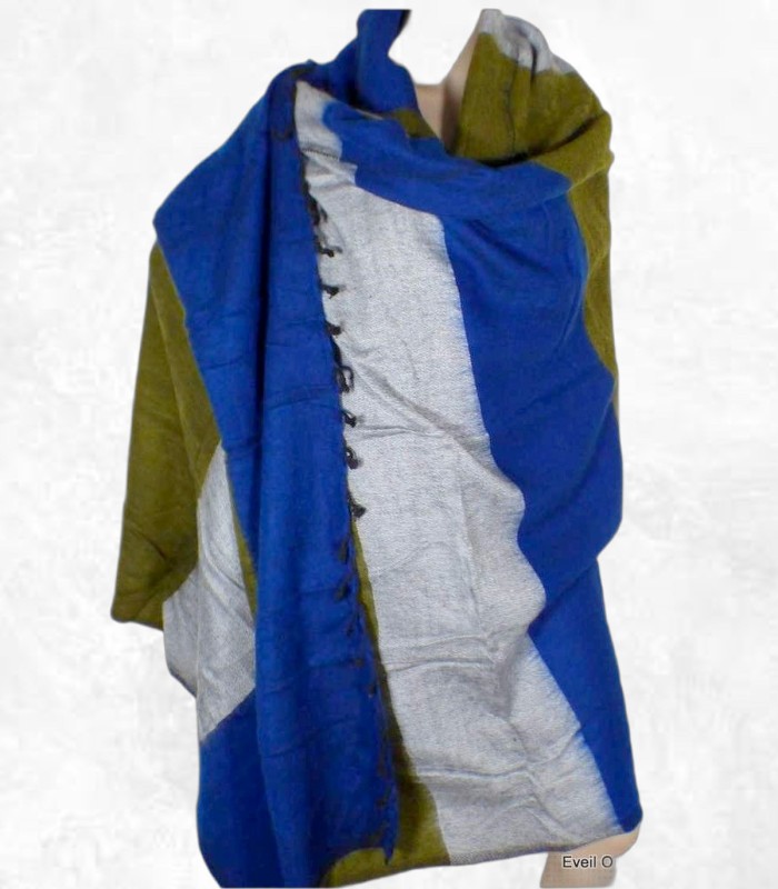Châle népalais bleu kaki – Laine de yack 240 x 120 cm