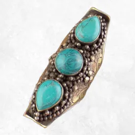 Grosse bague tibétaine 3 Turquoise - Bagues tibétaines bouddhistes