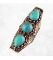 Bague tibétaine en laiton vieilli avec 3 turquoise.