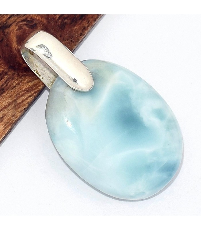 Pendentif Larimar AAA moderne argent 925, pierre naturelle certifiée