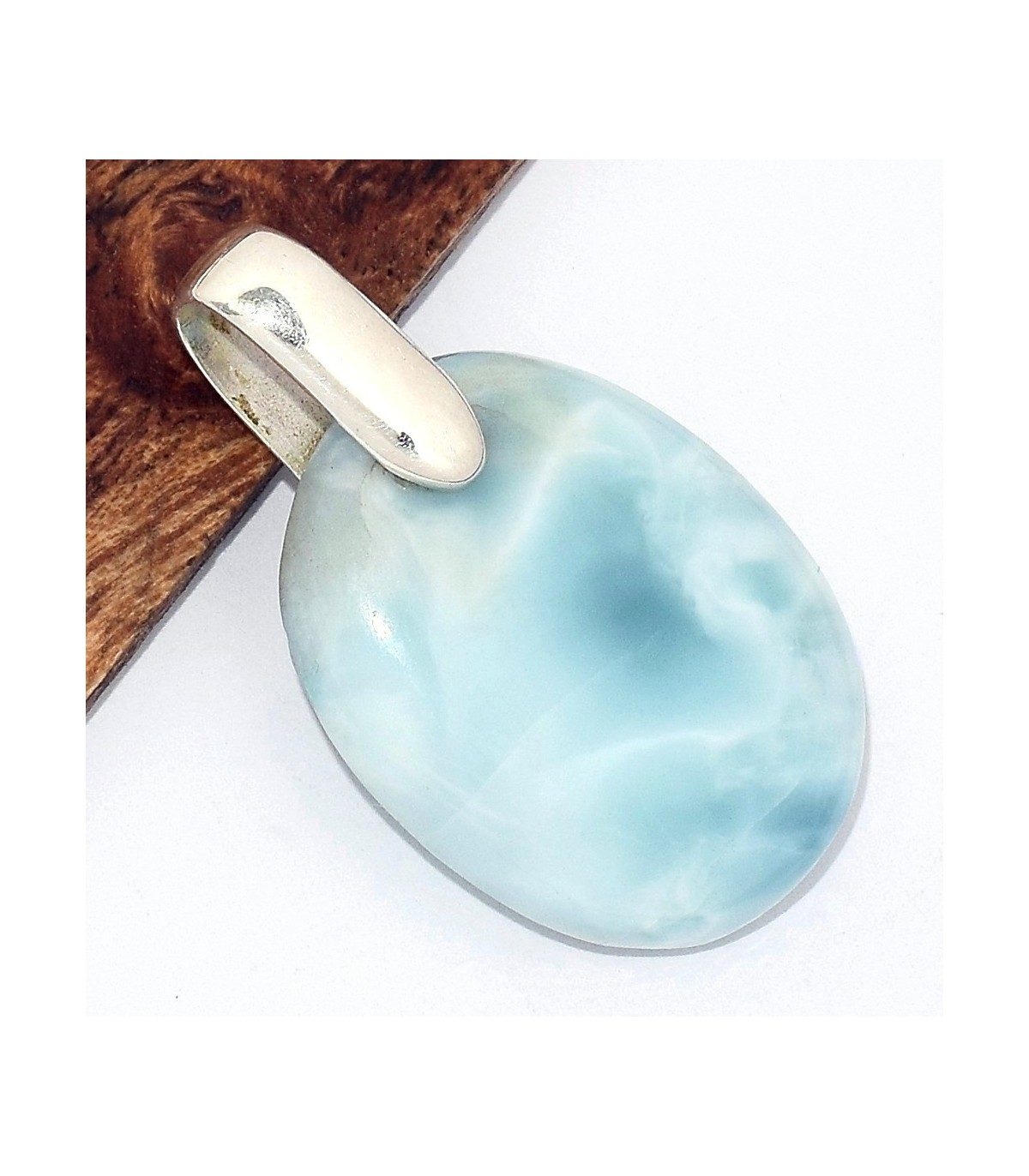 Pendentif Larimar AAA moderne argent 925, pierre naturelle certifiée