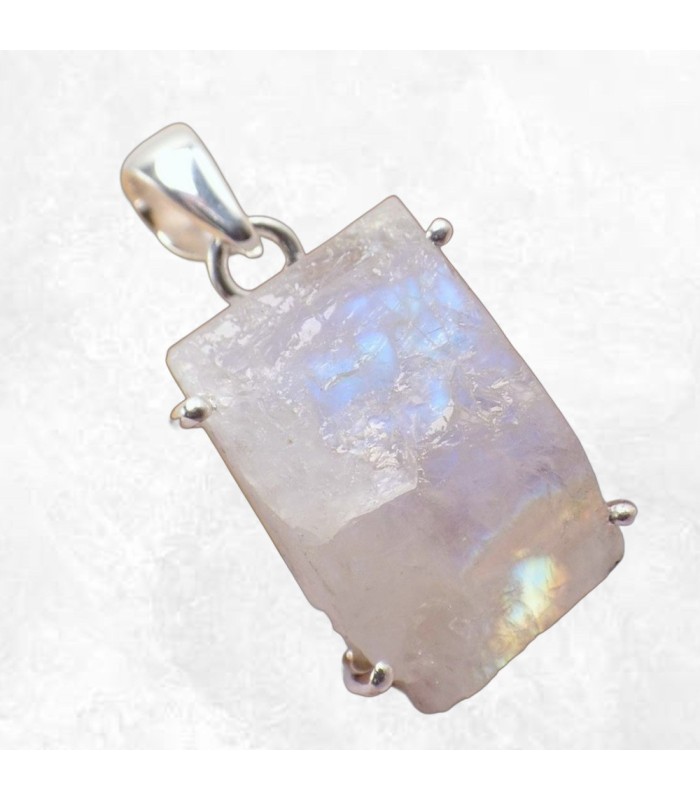 Pendentif pierre de lune bleue brute en argent 925 – Certifié