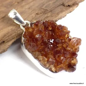 Bijou pendentif Citrine druze miel foncé serti clos - Bijoux en Citrine