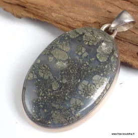Rare Pendentif Pyrite sur Agate oval - Pendentifs pierres naturelles