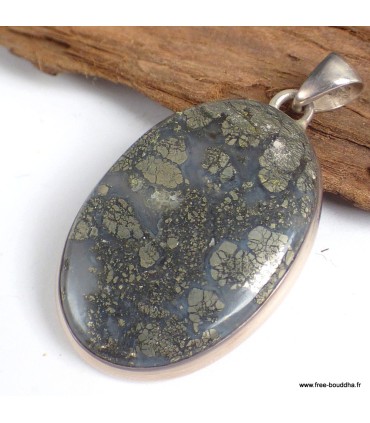 Pendentif Pyrite sur Agate ovale – argent 925