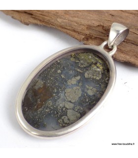Pendentif Pyrite sur Agate ovale – argent 925
