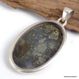 Rare Pendentif Pyrite sur Agate oval - Pendentifs pierres naturelles
