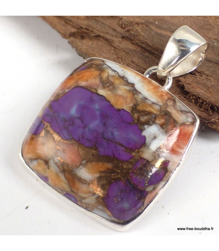 Pendentif Turquoise Spiny Oyster pourpre – argent 925