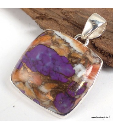 Pendentif Turquoise Spiny Oyster pourpre – argent 925