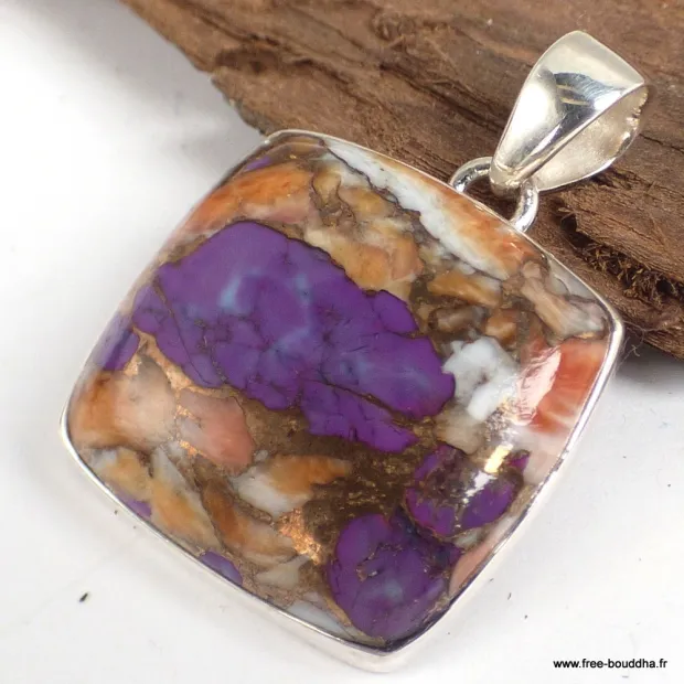 Pendentif argent Turquoise spiny oyster pourpre - Bijoux en Turquoise Spiny Oyster
