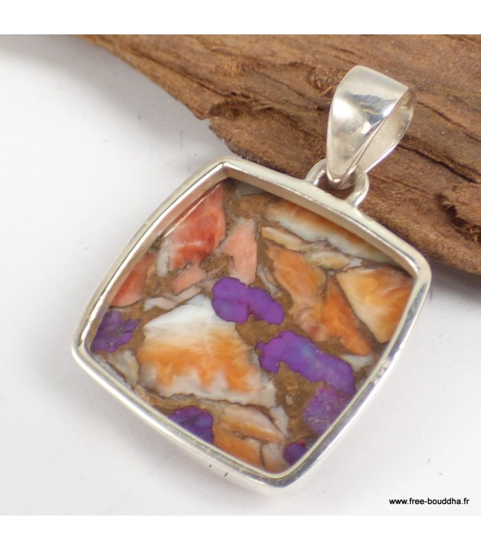 Pendentif Turquoise Spiny Oyster pourpre – argent 925