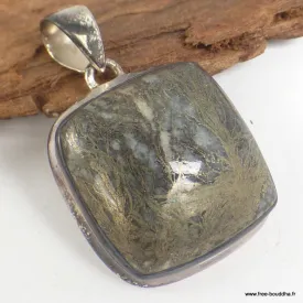 Bijou Pendentif en Pyrite plume carré - Pendentifs pierres naturelles